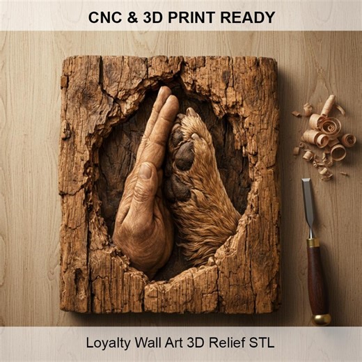 Man & Dog Touching Paw 3D Relief STL | Loyalty Wall Art CNC File | Pet Memorial STL | 3D Print Model - Etsy