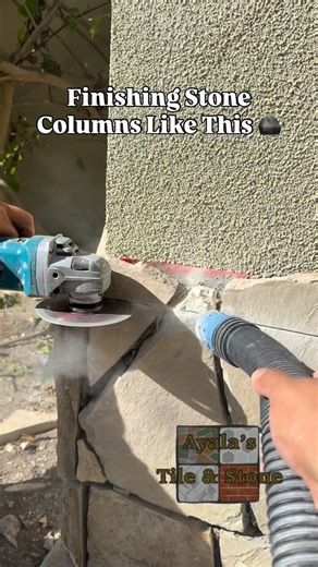 Ayalas Tile and Stone on Instagram: "Everyone’s got their own method — this is mine. I run the stone past the top, trim it, set the cap, grout, clean, and it all comes together. Let me know what you think! #stone #contractor #southbay #column #cut #grinder"