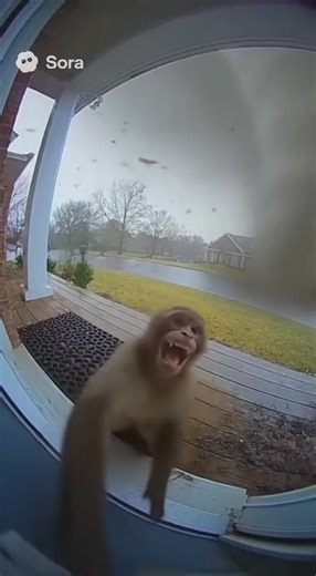Monkey Knocking on Door for Shelter from Storm