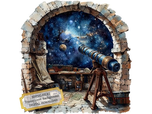Telescope in a Stone Observatory PNG Clipart Bundle- Digital Download - Etsy