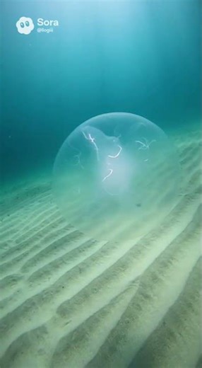 Breathing Fog-Sphere Creature Hovers Over Sand Field – Diver POV