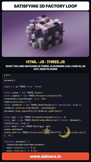 Satisfying 3D Factory Loop · HTML · JS · THREE.JS