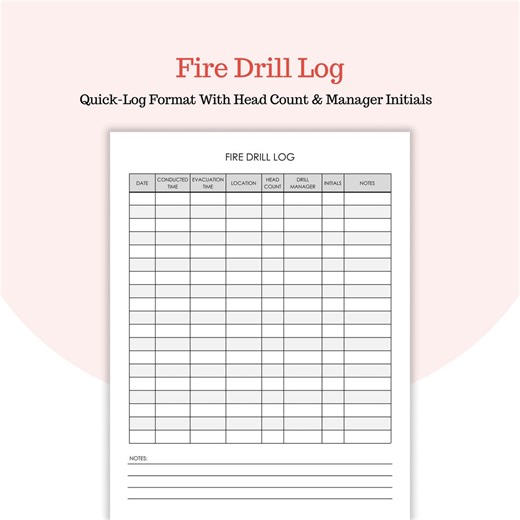 Fire Drill Log Sheet - Evacuation Time Tracker - Head Count Record - Drill Manager Initials - Google Docs and PDF - Etsy