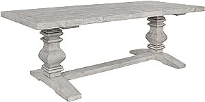 Benjara 94 Inch Plank Top Wooden Dining Table with Pedestal Base, Gray
