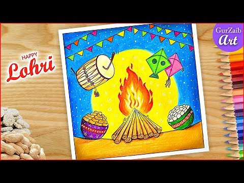 How to draw Lohri Drawing for Beginners / Celebrating Indian festival Lohri with Art