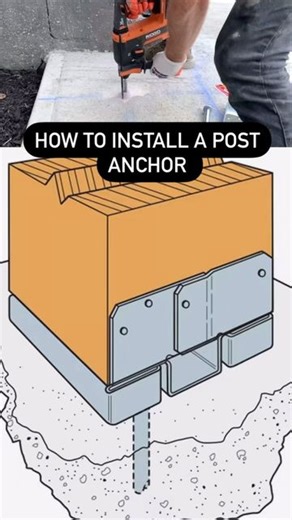 Andrew Thron on Instagram: "How to Install a Post Anchor! If you need to install a post anchor in concrete, this is exactly how to dot it! Drill a hole in the concrete using a carbide tipped masonry bit and a hammer drill. Position the post anchor over the hoke and insert the anchor bolt. Tighten the Anchor Bolt, put the post in place, and secure it with screws. It’s as simple as that! #diy #howto #homeimprovement #homerenovation #construction #constructiontips #doityourself #doityourselfproject