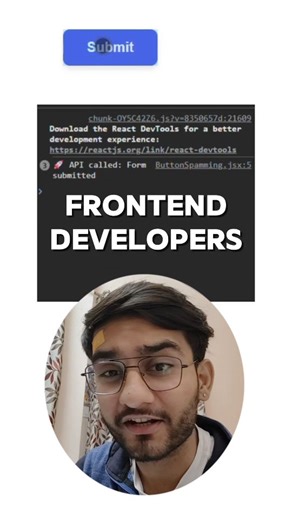 Nikhil Tiwari on Instagram: "Users clicking a submit button twice can silently break your backend ⚠️ ❌ Multiple API calls for the same payload ❌ Duplicate form submissions ❌ Even worse if your server relays messages ❌ Loading UI looks good but logic is still broken ✅ Disable the button using loading state Frontend mistakes don’t always show in UI — but backend pays the price. Save this before it hits production 👀 #frontenddeveloper #reactjs #webdev #javascript #codingmistakes"