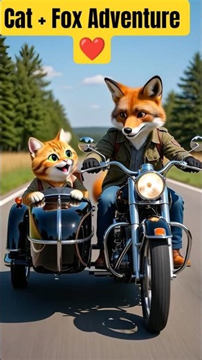 Cat & Fox Become Best Friends! ✈️🚗 Fishing & Campfire Joy 😺🦊 #funnycats #shortvideo