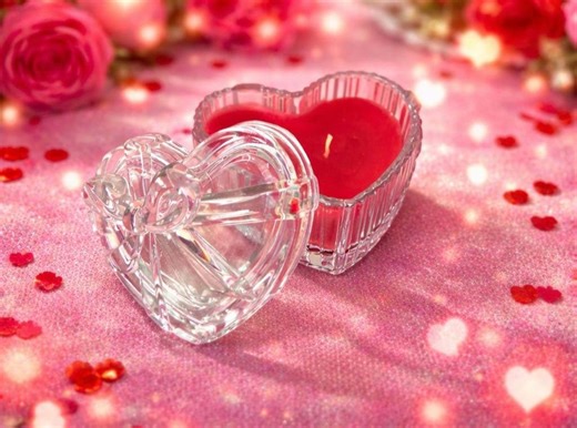 Valentine Heart Shaped Glass Trinket Box With Lid Inside is a Handmade Candle Reusable Once Candle is Burned Strawberry Scented Red Candle - Etsy
