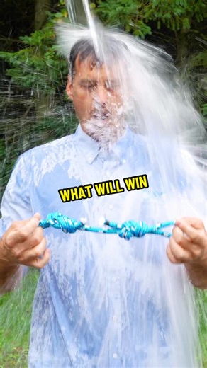 What will win?👀🔥 Make sure to always know your rope, its specs and its limits. ⚠️👇🏼 The rope used in this video is made of polyester, a synthetic fiber that doesn’t absorb much water, and its strength is not impacted by being wet. The wet rope broke higher than the dry, because the water kept it cooler. As it tightened, the cooler temperature prevented the knots from building as much heat from the friction of the knot. Polyester melts at around 490 degrees fahrenheit and starts to lose stren