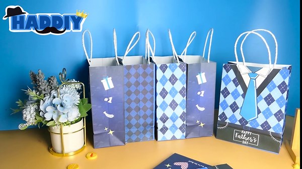 HADDIY Happy Father's Day Gift Bags with Handles,12 Pcs Bulk Blue Paper Love Dad Candy Bags for Gift Wrapping and Father's Day Party Favor and Decorations