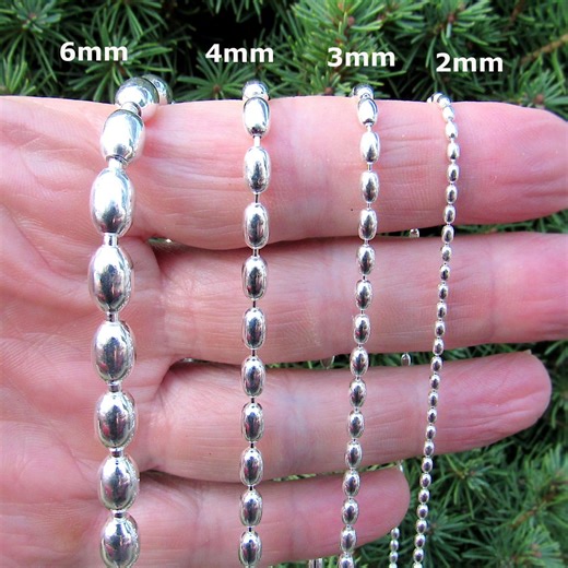 Solid 925 Sterling Silver Oval Bead Chain, Italian Rice Bead Necklace or Bracelet, Unisex Stacking and Layering Jewelry, 2mm-6mm, 8"-36" - Etsy