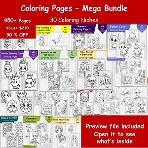 Printable Coloring Pages Mega Pack: 1000 Unique Coloring Sheets Mega Bundle