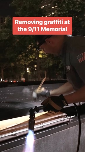 The top layer of metal has to be stripped in order to get the graffiti out ? #9/11 #memorial #graffiti | Insider