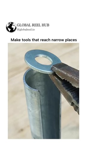 GLOBAL REEL HUB on Instagram: "The X post features a 23-second video tutorial on crafting a DIY plumbing tool from a galvanized steel pipe, involving cutting a lengthwise slot, filing edges, and grinding for flexibility to grip fittings in confined spaces like under sinks. This simple hack transforms a standard pipe into a C-shaped extender wrench, enabling torque application without bulky tools, ideal for maintenance in awkward angles and saving on specialized equipment costs. Posted on Decembe