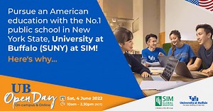 Here's why you should pursue an American education with the No.1 public school in New York State, University at Buffalo (SUNY) at SIM! #1 Earn a Prestigious U.S. Degree #2 Highly Qualified UB Faculty #3 Accelerate Your Learning Path SIM-UB offers bachelor programmes in Business, Communication, Economics, International Trade, Geographic Information Science, Psychology, Sociology with double major and double degrees available. Speak with our programme specialists to find out your options! Join us 