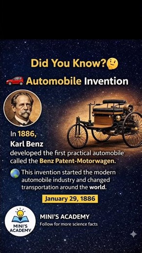 Mini Science Series | Day 6 | First Car Invention 🚗 Inventor: Karl Benz Year: 1886