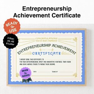 Entrepreneurship Achievement Certificate | Innovation Award | Classroom Awards