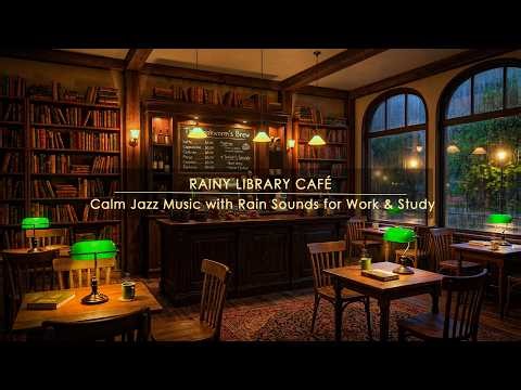 Rainy Library Café Ambience 🌧️ Calm Jazz Music with Rain Sounds for Work & Study