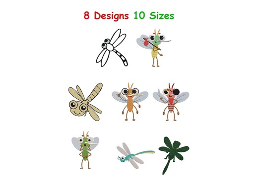 Dragonfly Machine Embroidery Design Bundle - Cute Dragonfly Digital Design - Funny Dragonfly Emb - Pirate Dragon Fly Machine File - 10 Sizes - Etsy