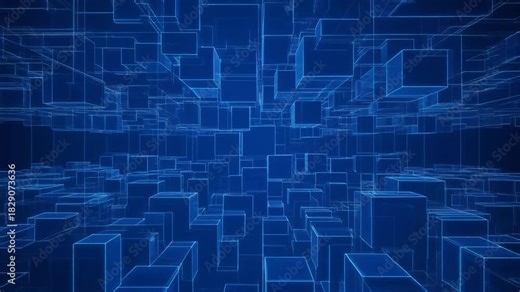 Digital blue backdrop with blocks and lines. Computer generated, technology, mp4 video. AI