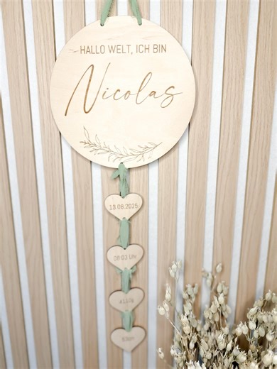 Baby Shower Gift – Personalized Wooden Engraving With Name & Birth Details – Wooden Baby Name Tag - Etsy