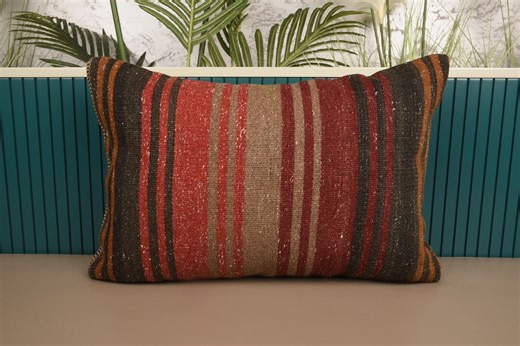 Interior Designer Pillow, Antique Pillows, 16x24 Kilim Pillow Cover, Handmade Kilim Cushion, Red Pillow, Rectangular Pillow, - Etsy