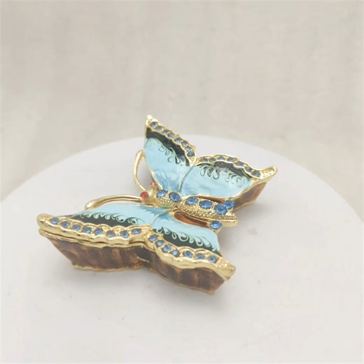 2025 New Metal Enamel Rhinestone butterfly Trinket Jewelry Box for Girls