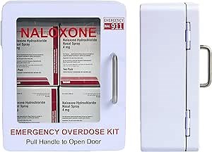 Naloxone Overdose Emergency Kit Cabinet - Does Not Include Alarm or Lock | Designed for Wall Mount & Public Access (Metal, White - No Alarm)