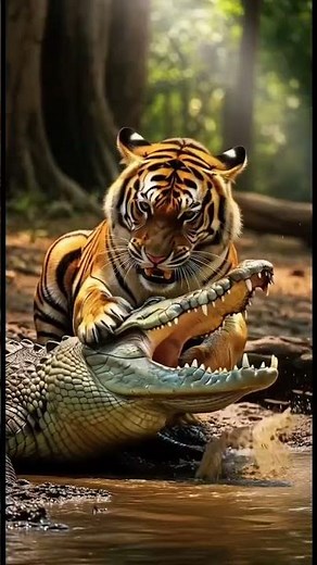 Tiger vs Crocodile: Epic Battle in the African Jungle River #tiger #crocodile #animals #wildlife