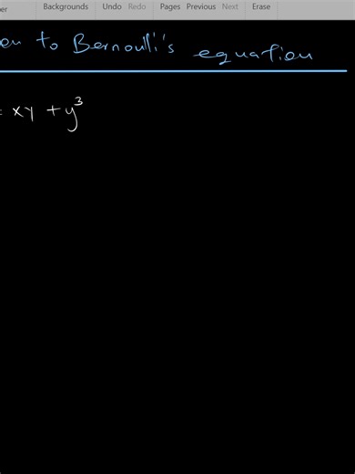Introduction to bernoullis equation ,example 1 The Bernoulli differential equation is an important type of first-order nonlinear differential equation that can be transformed into a linear equation using a simple substitution. In this video, you’ll learn: ✔ What a Bernoulli differential equation is ✔ The standard form of the Bernoulli equation ✔ Why it is nonlinear ✔ The substitution method used to solve it ✔ Step-by-step solution procedure ✔ A complete worked example This lesson is ideal for st