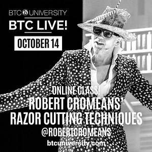 Are you intimidated by razor cutting? Join us for a LIVE ONLINE CLASS on October 14 with Robert Cromeans to learn how to cut short, medium and long hair with a razor! Register today at btcuniversity.com for just $19.95 and receive lifetime access! | BehindTheChair.com