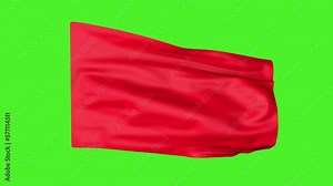 Red flag on a green screen. 3D animation. Sports flag, races.
