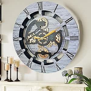 THE GEARS CLOCK Wall Clock with Real Moving Gears Canada Line 24 inch Round (Silver Grey, 24 inches (60 cm))