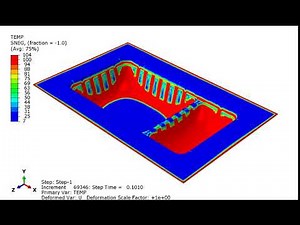 Thermoforming process of a plastic chips container performed with SIMULIA Abaqus - Temperature