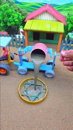 😱 Mini Tractor Making Cement Pillar | Real Working DIY Construction Machine 🚜 #shorts