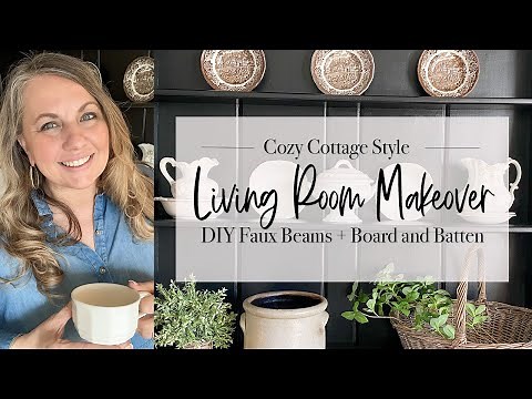 Cozy Cottage Style Living Room Makeover | DIY Faux Beams | 2024