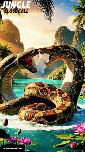Reticulated Python vs Green Anaconda Epic Fight in Tropical Lagoon #shorts #subscribe #shortvideo