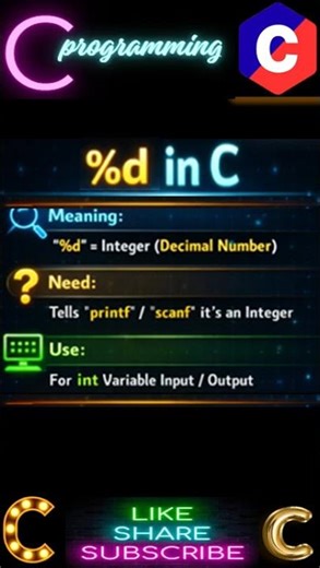 %d Format Specifier in C🚀 | Super Easy!💡#shorts #coding #programming #learn #tech #coding #cleaning