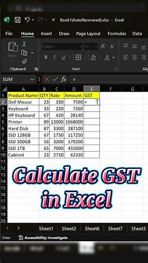 Calculate GST in Excel