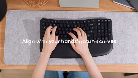 Nulea RT08 Wave Keys Wireless Ergonomic Keyboard with Cushioned Palm Rest, 2.4GHz Ergo Cordless USB Computer Keyboard, Comfortable Natural Typing, for Laptop, Mac, Windows Black