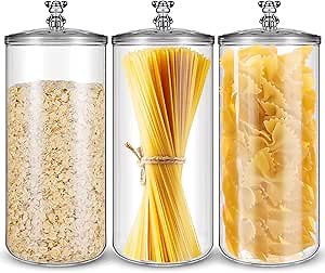Suclain 3 Pack Spaghetti Pasta Storage Container 100 oz Acrylic Food Storage Jar with Lids Clear Large Plastic Jar with Airtight Lid for Pantry Pasta Spaghetti Flour Cereal Candy Kitchen