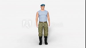 3d model of Russian male soldier airborne, animation, transparent background