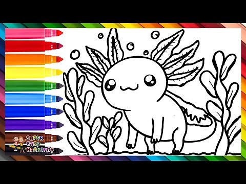 Draw and Color a Cute Axolotl 🌊💜🌈 Drawings for Kids