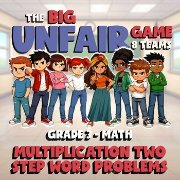Multiplication Two Step Word Problems BIG UNFAIR Math Game - No Prep Grade 3
