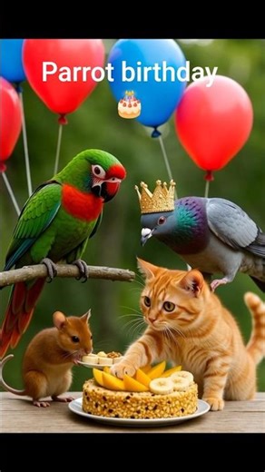 parrot birthday party 🥳,all friend together#ai #cartoon #parrot #ytshorts #love #cute #