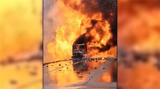WATCH: Truck explodes in ball of flames as raging inferno shuts down highway