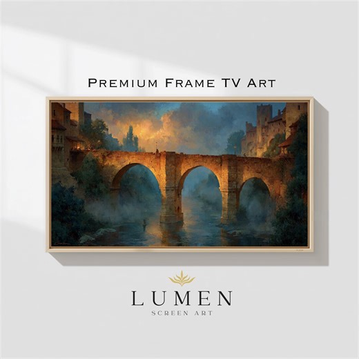 Vintage Bridge Frame TV Art, Moody Landscape Digital Download, Classic Bridge Wall Decor, Old and New World Connection, Historic TV Art - Etsy