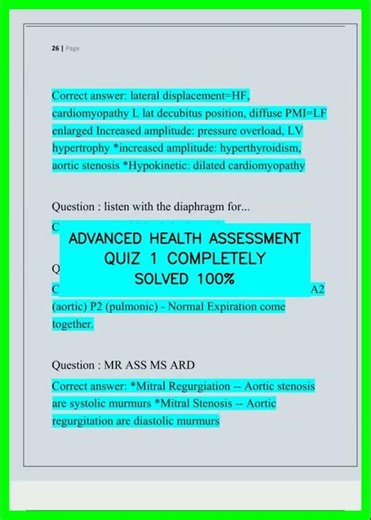 ADVANCED HEALTH ASSESSMENT QUIZ 1 COMPLETELY SOLVED 100% video