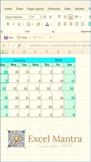Calendar 2026🤏 #excel